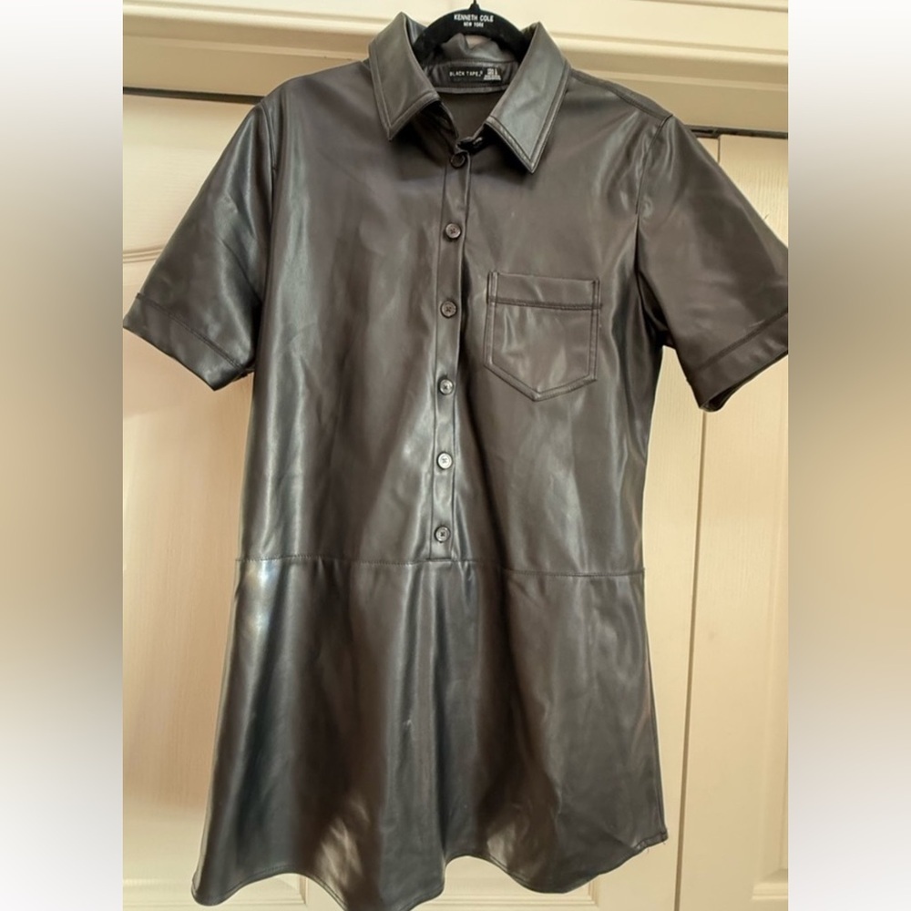 Black Tape Women's Black Faux Leather Shirt Dress Size L - Picture 3 of 5